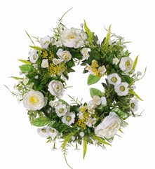 Wreath with artificial flowers ranunculus, daisy, wreath plastic base, Ø 25cm